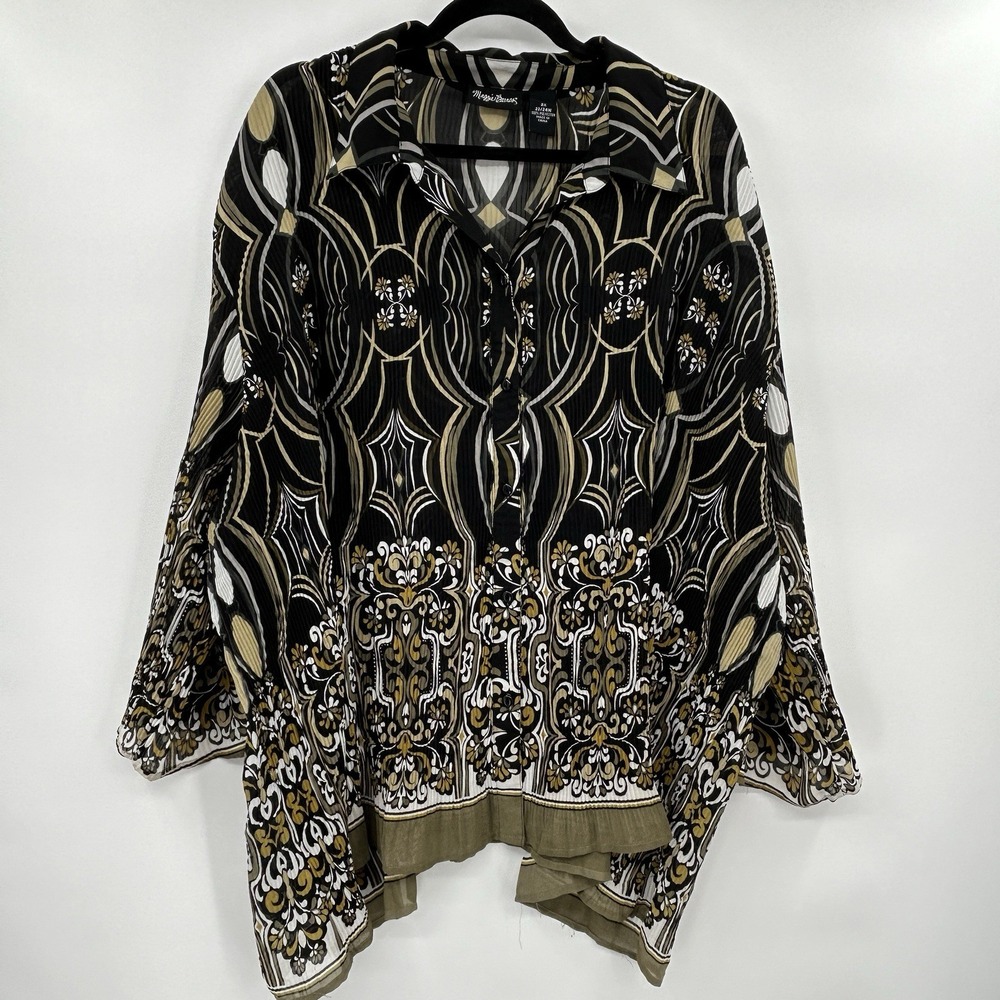 Maggie Barnes Womens‎ Artsy Crinkle Button Up 3/4 Sleeve Top Size 2X Semi Sheer